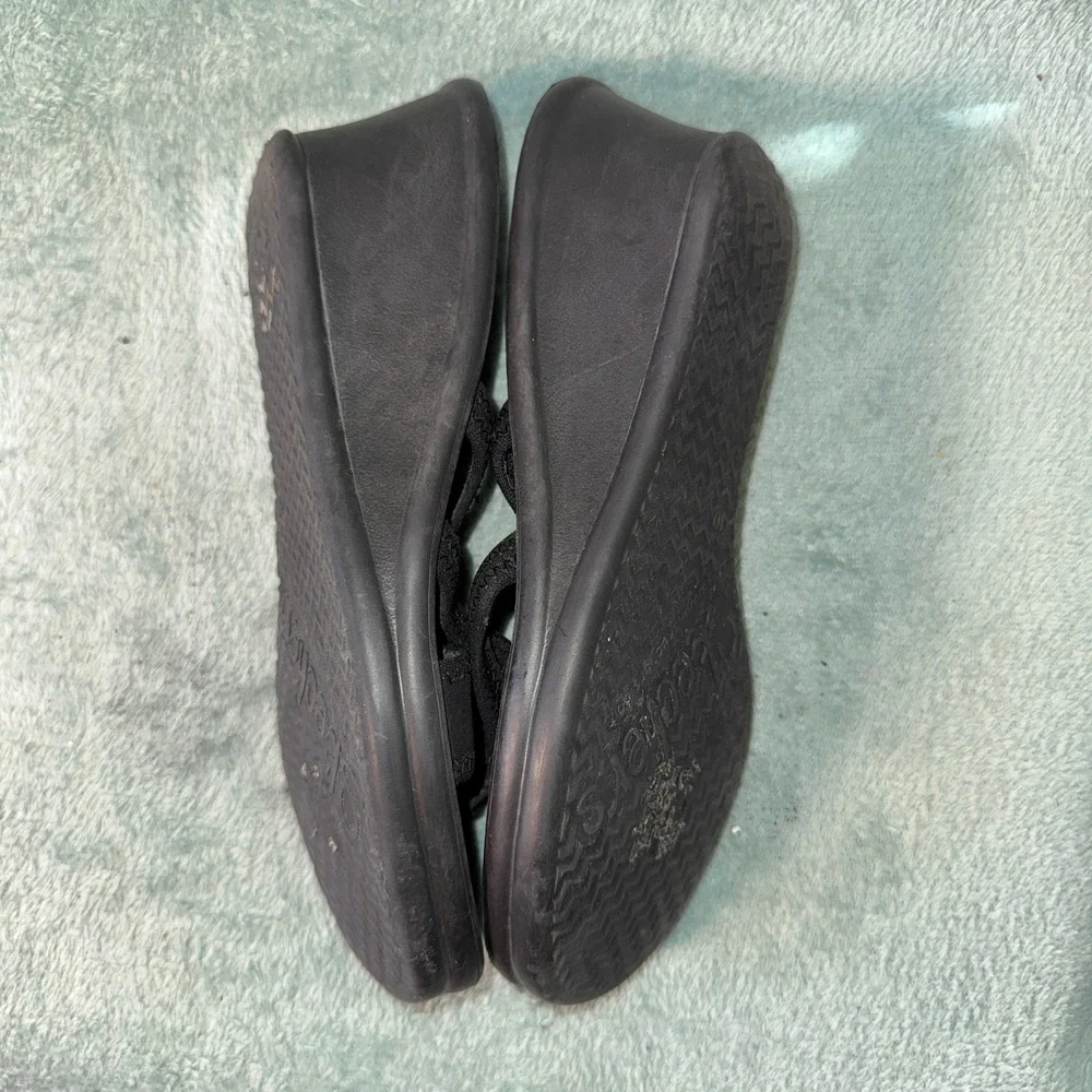 Skechers Women Cali Rumblers Wedge Sandals 10 Black Strappy Comfort Foam